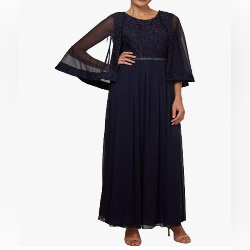 le bos dress Navy Blue Women’s Plus Size 16 Cape Arm Evening Dress elegant